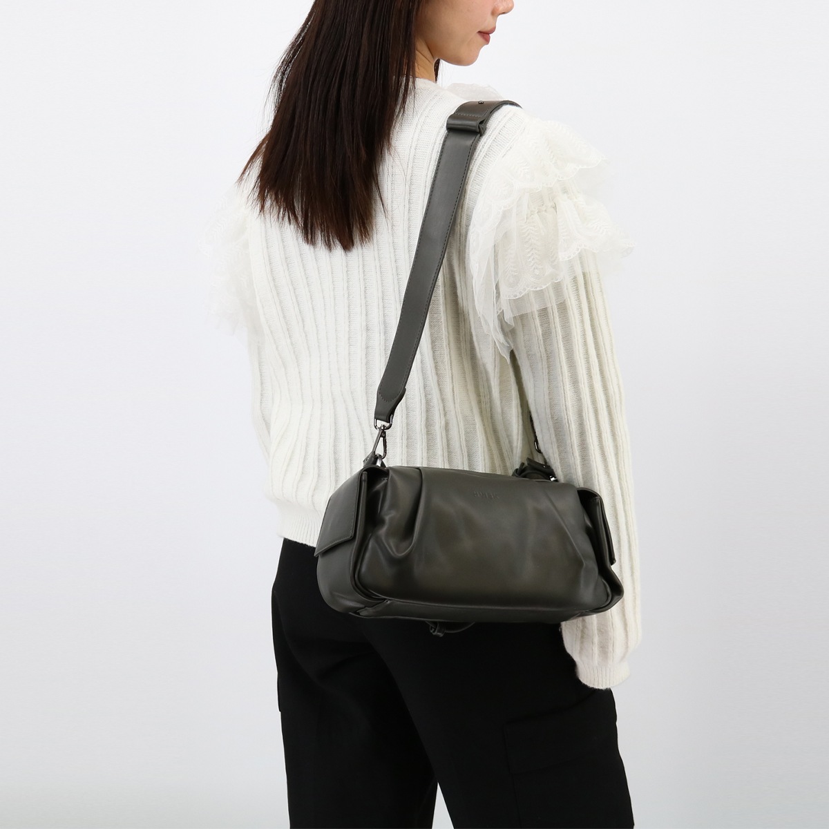 Elbie Soft Structure Shadow Grey Butter White ショルダーバッグ ハンドバッグ 2way レディース クロスボディ ポシェット