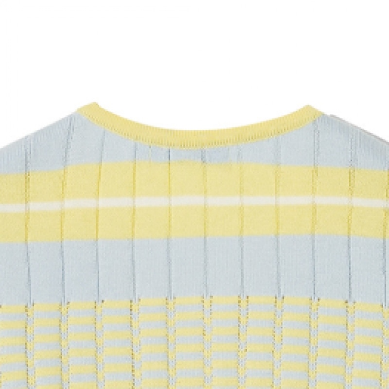 CODEGY (女性) ポイントラベルストライプクロップカーディガン_イエロー CODEGY (女性) ポイントラベルストライプクロップカーディガン_イエロー