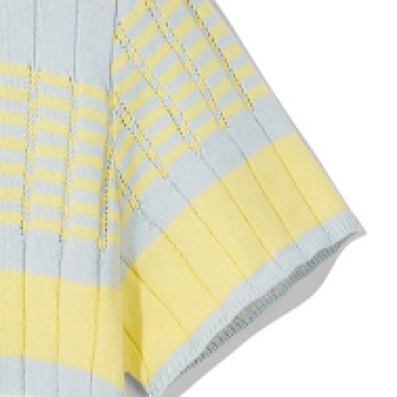 CODEGY (女性) ポイントラベルストライプクロップカーディガン_イエロー CODEGY (女性) ポイントラベルストライプクロップカーディガン_イエロー