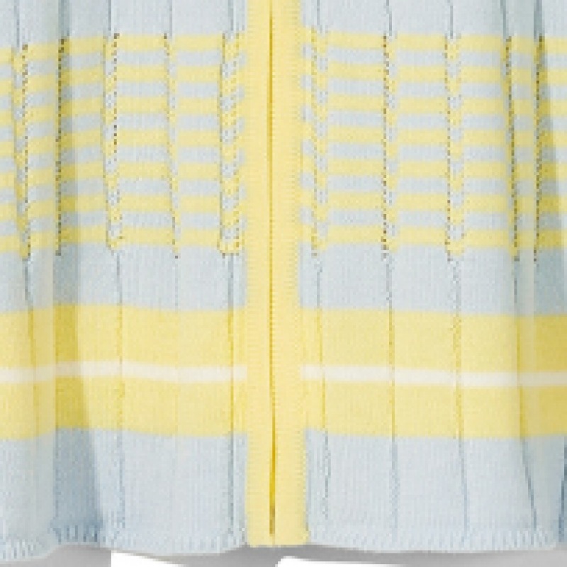 CODEGY (女性) ポイントラベルストライプクロップカーディガン_イエロー CODEGY (女性) ポイントラベルストライプクロップカーディガン_イエロー