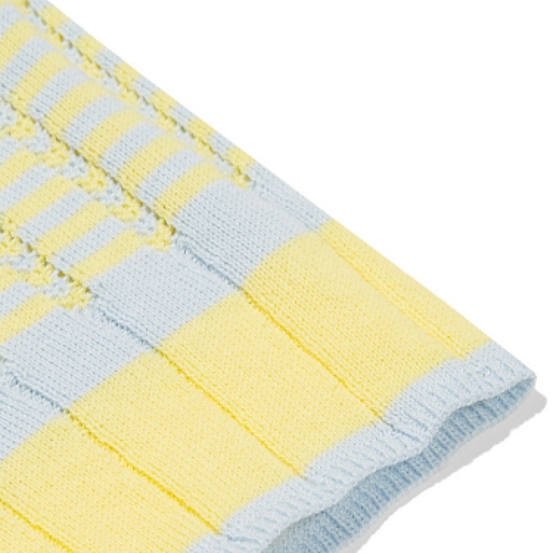 CODEGY (女性) ポイントラベルストライプクロップカーディガン_イエロー CODEGY (女性) ポイントラベルストライプクロップカーディガン_イエロー