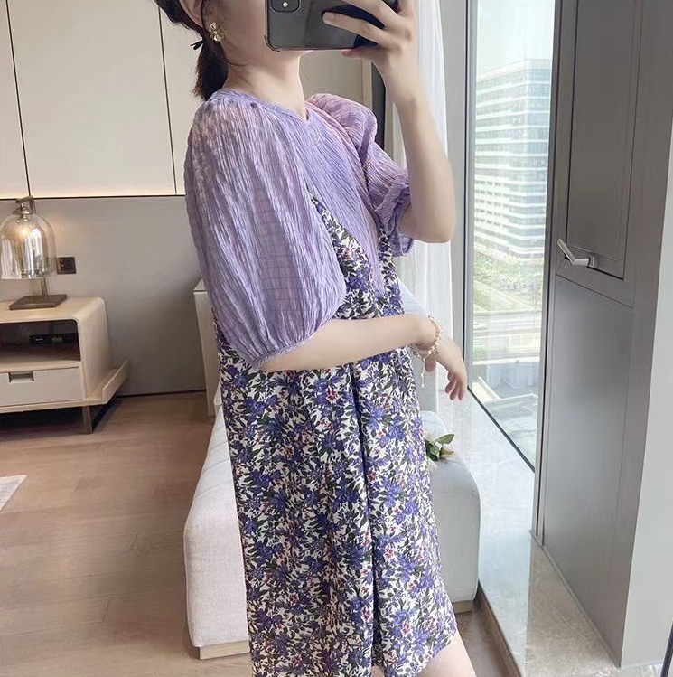 【送料無料】マタニティ ワンピース 膝丈 花柄 フラワー ラウンドネック 五分袖 パフスリーブ 【送料無料】マタニティ ワンピース 膝丈 花柄 フラワー ラウンドネック 五分袖 パフスリーブ