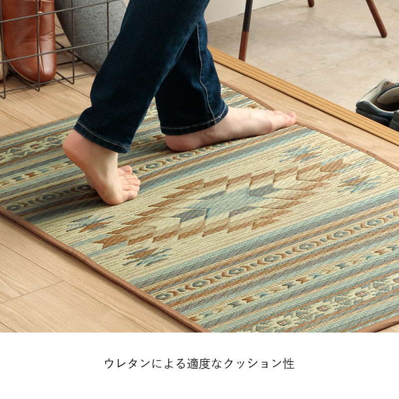 玄関マット 屋内 大きめ 70x120cm 夏用 国産 い草ラグ 袋三重織り おしゃれ キリム柄 滑り止め付き 玄関マット 屋内 大きめ 70x120cm 夏用 国産 い草ラグ 袋三重織り おしゃれ キリム柄 滑り止め付き