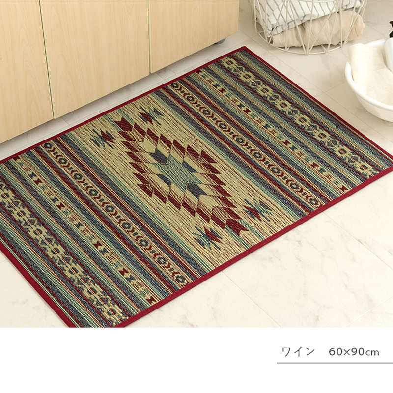 玄関マット 屋内 大きめ 70x120cm 夏用 国産 い草ラグ 袋三重織り おしゃれ キリム柄 滑り止め付き 玄関マット 屋内 大きめ 70x120cm 夏用 国産 い草ラグ 袋三重織り おしゃれ キリム柄 滑り止め付き