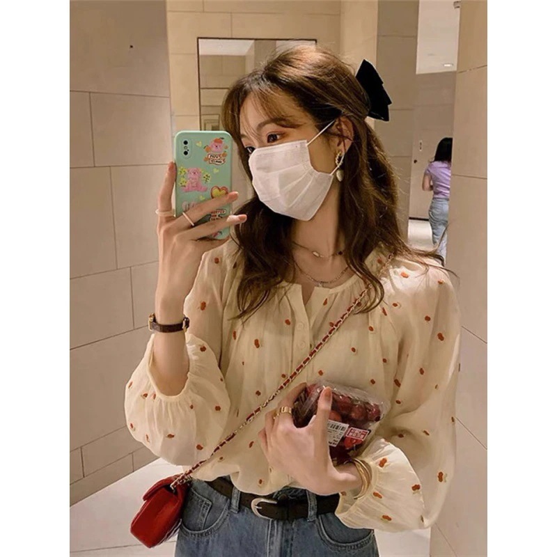 氷のシルクシフォンシャツの女性の夏の太陽のシャツの小さな新鮮な甘いブラウスブラウスカバーアップの刺繍フランスのハイセンス 氷のシルクシフォンシャツの女性の夏の太陽のシャツの小さな新鮮な甘いブラウスブラウスカバーアップの刺繍フランスのハイセンス