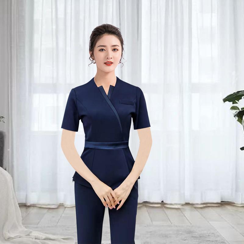 ユニフォーム エステ サロン制服 上下セット レディース 化粧品販売 半袖ズボン ホテル ネイル 美容 歯科 医療系作業服 クリニック スチュワーデス