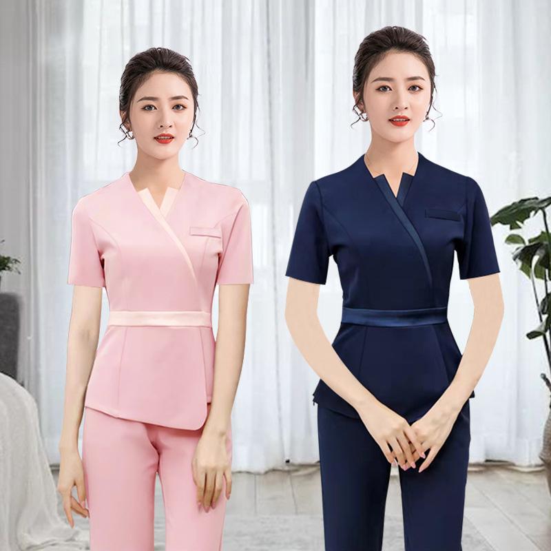 ユニフォーム エステ サロン制服 上下セット レディース 化粧品販売 半袖ズボン ホテル ネイル 美容 歯科 医療系作業服 クリニック スチュワーデス