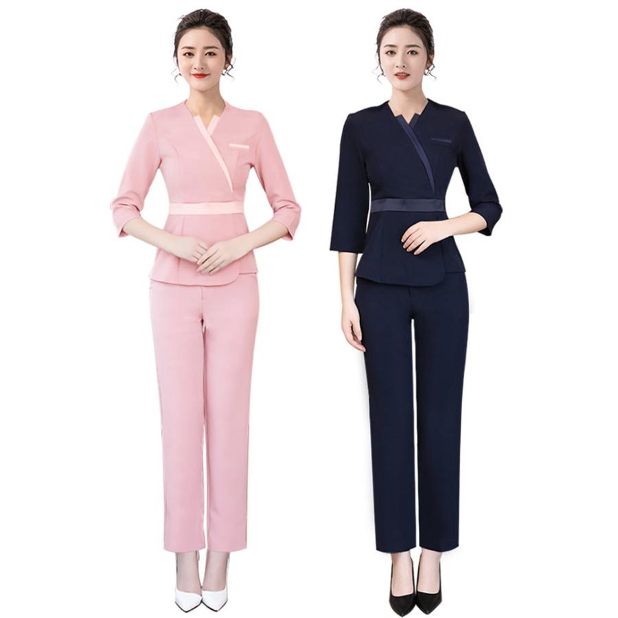 ユニフォーム エステ サロン制服 上下セット レディース 化粧品販売 半袖ズボン ホテル ネイル 美容 歯科 医療系作業服 クリニック スチュワーデス