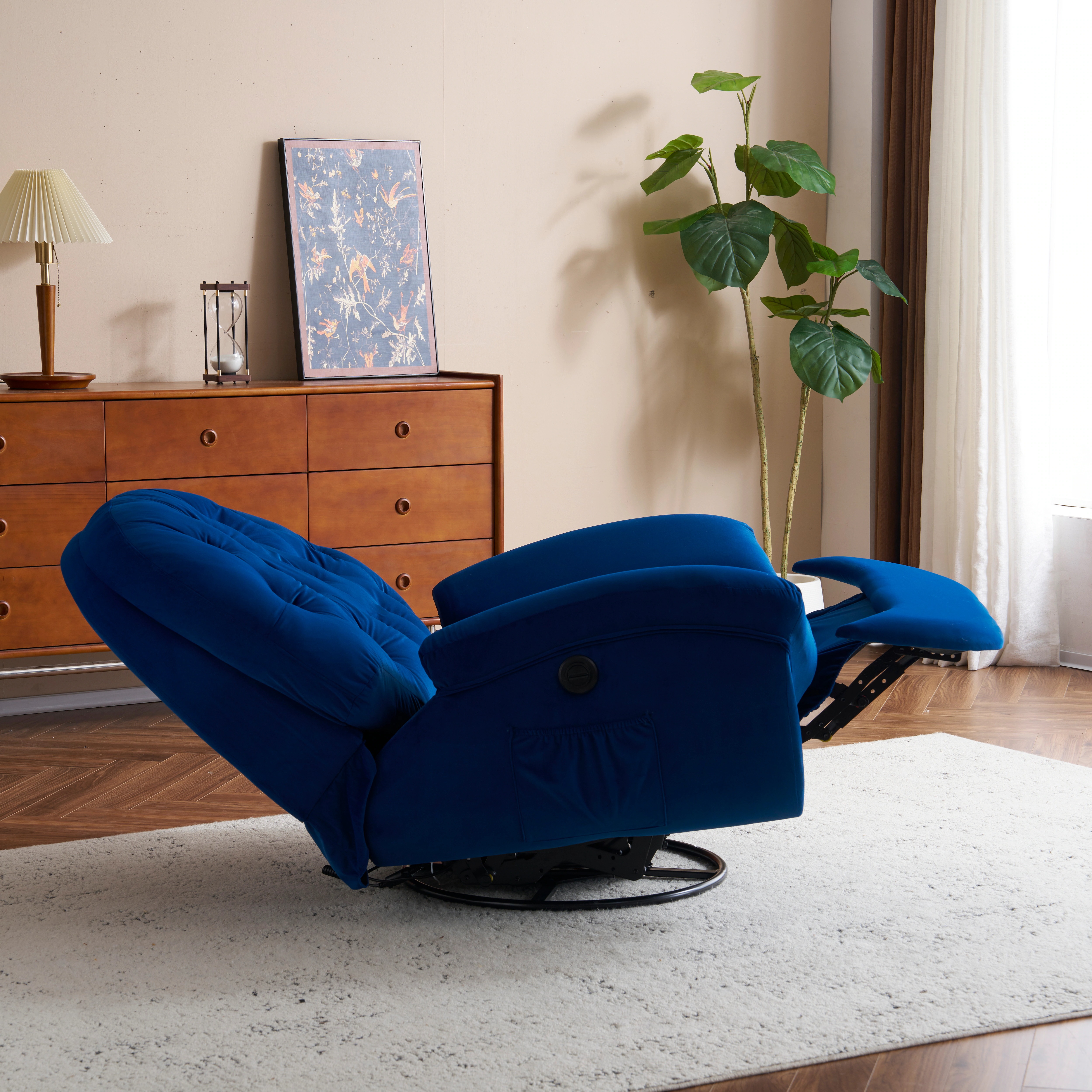 187電動1人掛けソファー リクライニングチェア ゲーミングチェア ベルベット 貝殻のデザイン 270度回転式 背もたれ調節105-165度 簡単昇降ボタン　快適なリビング必需品