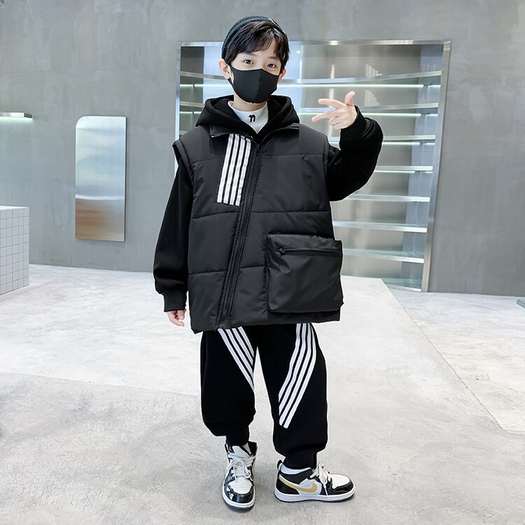 子供服男の子冬金三点セット新品稲妻綿馬甲衛衣ズボン保温秋冬セット超クール