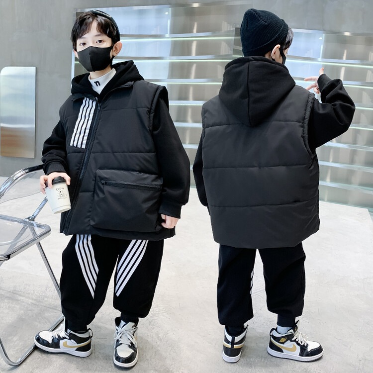 子供服男の子冬金三点セット新品稲妻綿馬甲衛衣ズボン保温秋冬セット超クール