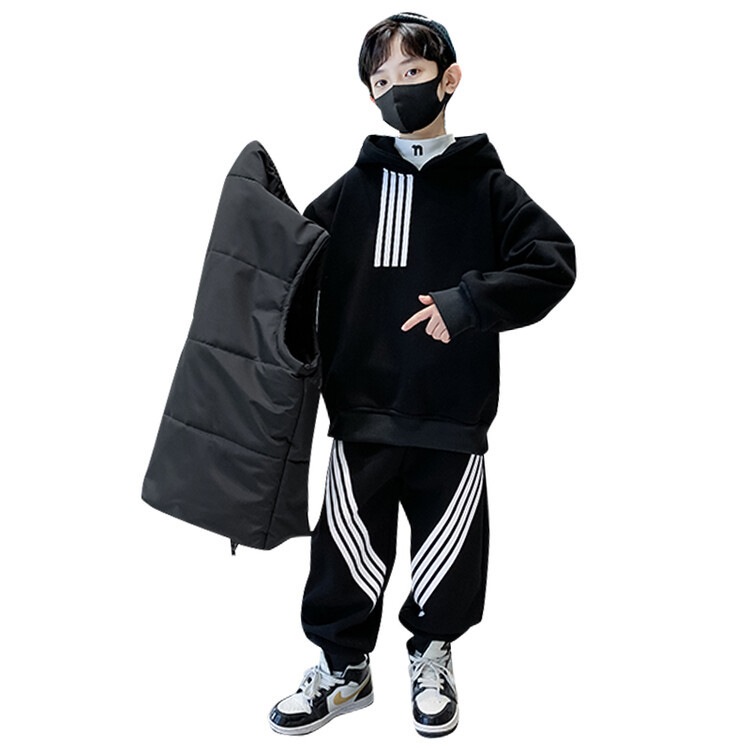 子供服男の子冬金三点セット新品稲妻綿馬甲衛衣ズボン保温秋冬セット超クール