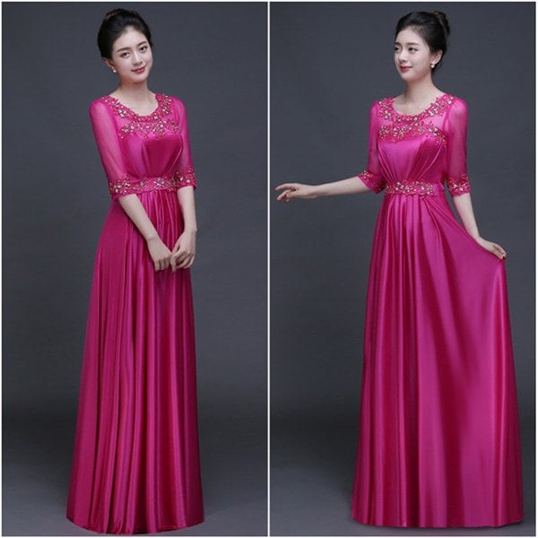 ロング ドレス イブニングドレス コンサート aライン ステージ 半袖 司会者 パーティードレス