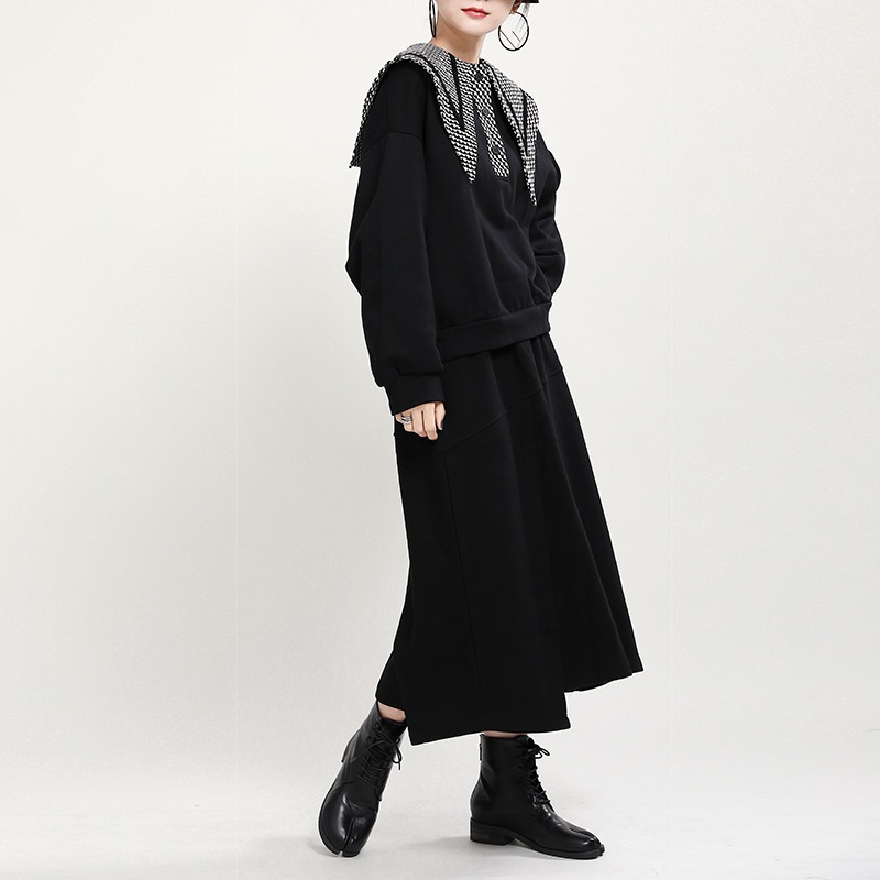 2025秋冬可愛い新型格子人形襟カバーゆるいガーディアン女性デザイン感insガーディアンロンTスウエット