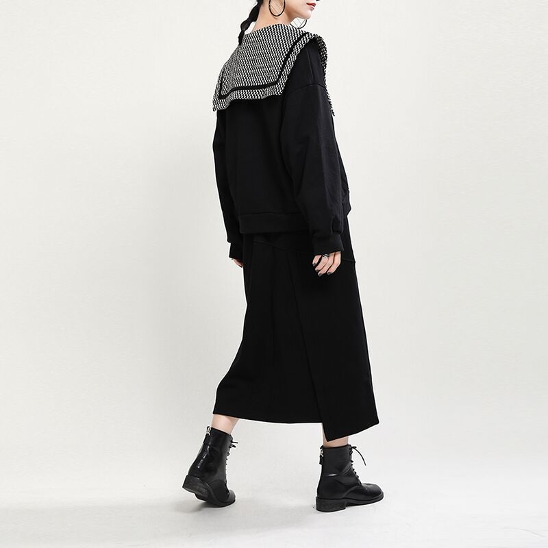 2025秋冬可愛い新型格子人形襟カバーゆるいガーディアン女性デザイン感insガーディアンロンTスウエット