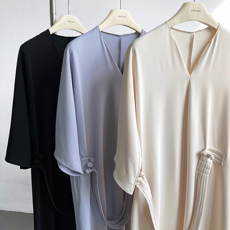 ワンピース ロング ロング丈 7分袖 七分袖 キーネック セミフレア ワイド アシンメトリー ベルト ウエストマーク ポリエステル 大人可愛い きれいめ シンプル カジュアル 上品 おしゃれ 大人女子_1