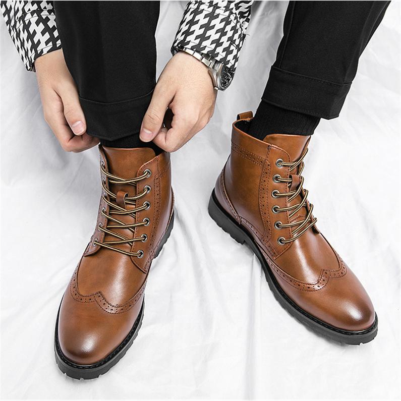超目玉新品 メンズブーツ ショートブーツ 紳士靴 革靴 ブローグ 編み上げブーツ 本革 ウォーキング 通勤 ビジネス カジュアル 秋冬 ポインテッドトゥ 男子シューズ
