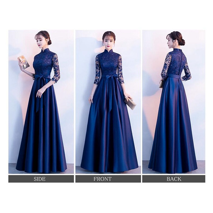 パーティードレス　結婚式 ワンピース　詰襟 ロングドレス パーティードレス ロング ドレス　ピアノ 発表会 演奏会 パーティー パーティ ブライダル ウェディング 20代 30代 40代 50代 春夏