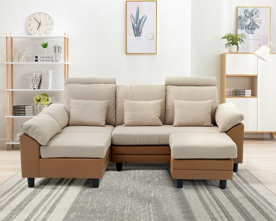 ソファーソファ 3人掛けハイバックファブリック 弾力 自由レイアウト L