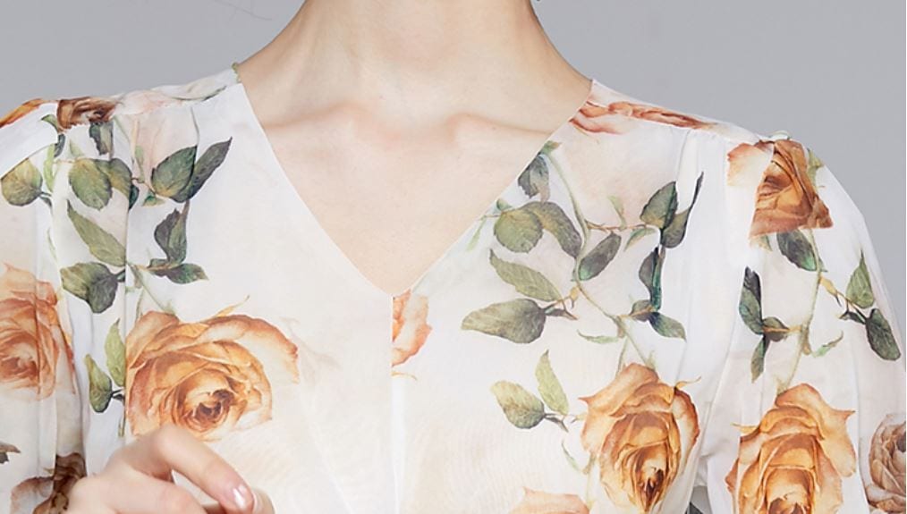 ワンピース 半袖 春 夏 秋 きれいめ Aライン フレアワンピース マーメイド フレアスカート 膝下 ミモレ丈 ミディアム丈 パフスリーブ Vネック 襟なし 透け感 春カラー アプリコット S M L