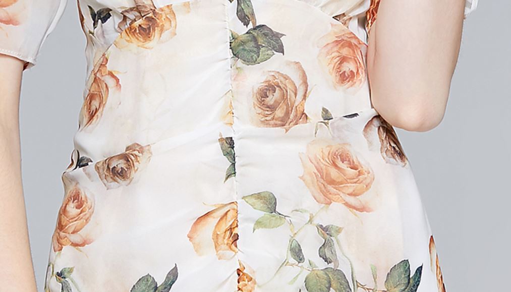 ワンピース 半袖 春 夏 秋 きれいめ Aライン フレアワンピース マーメイド フレアスカート 膝下 ミモレ丈 ミディアム丈 パフスリーブ Vネック 襟なし 透け感 春カラー アプリコット S M L