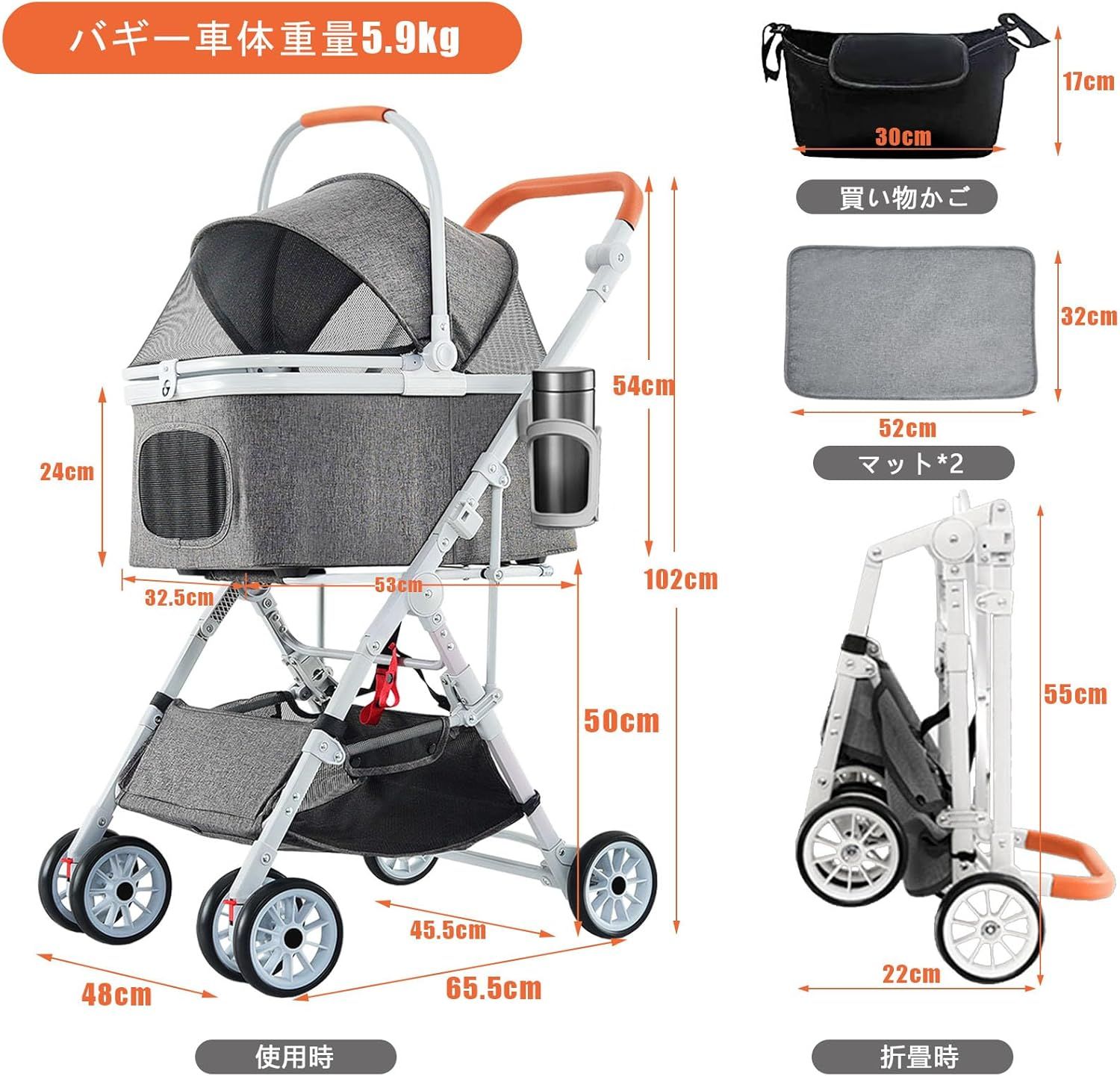 ペットカート 分離型 折りたたみ ペットバギー アルミ軽量 3WAYモデル 多機能 犬用カート 猫 カート ドリンクホルダー付き/買い物かご/交換用クッション付き 耐荷重25KG 4輪 前輪360回