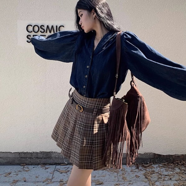 C6573 ダンガリーシャツ×スカートコーデ デニムスカートを使った「ダンガリーシャツ」の人気ファッション