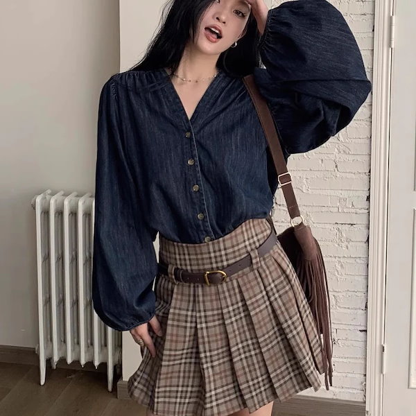 Qoo10] コーデセット デニムシャツ プリーツスカ
