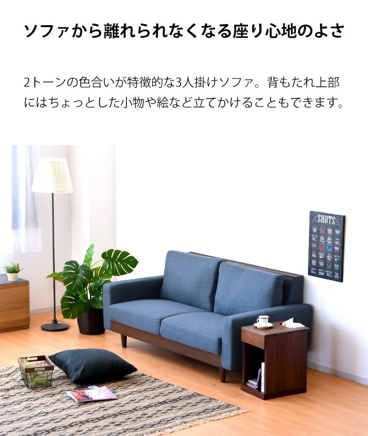 ソファ ソファー 2.5人掛け 3人掛け 幅165cm ファブリック張り コンパクトサイズ ブルー グレー