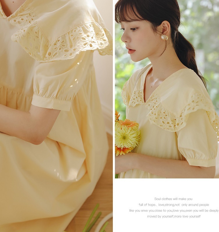 【日本未発売/送料無料】マタニティ ワンピース 大きめ襟 Vネック パンチングレース 【日本未発売/送料無料】マタニティ ワンピース 大きめ襟 Vネック パンチングレース