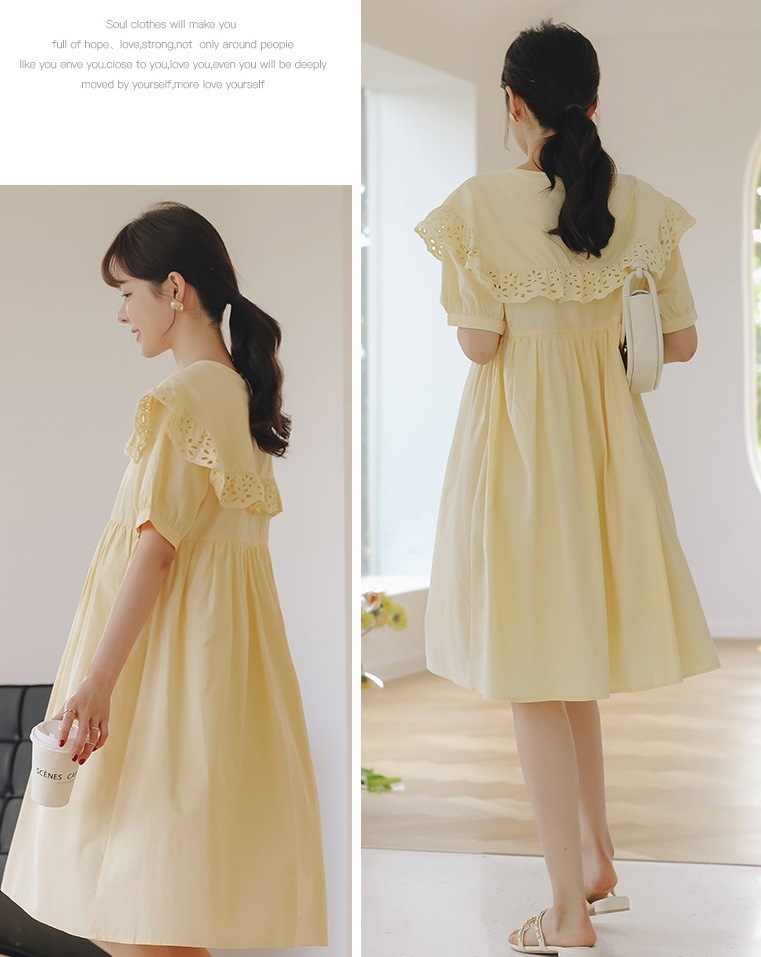 【日本未発売/送料無料】マタニティ ワンピース 大きめ襟 Vネック パンチングレース 【日本未発売/送料無料】マタニティ ワンピース 大きめ襟 Vネック パンチングレース