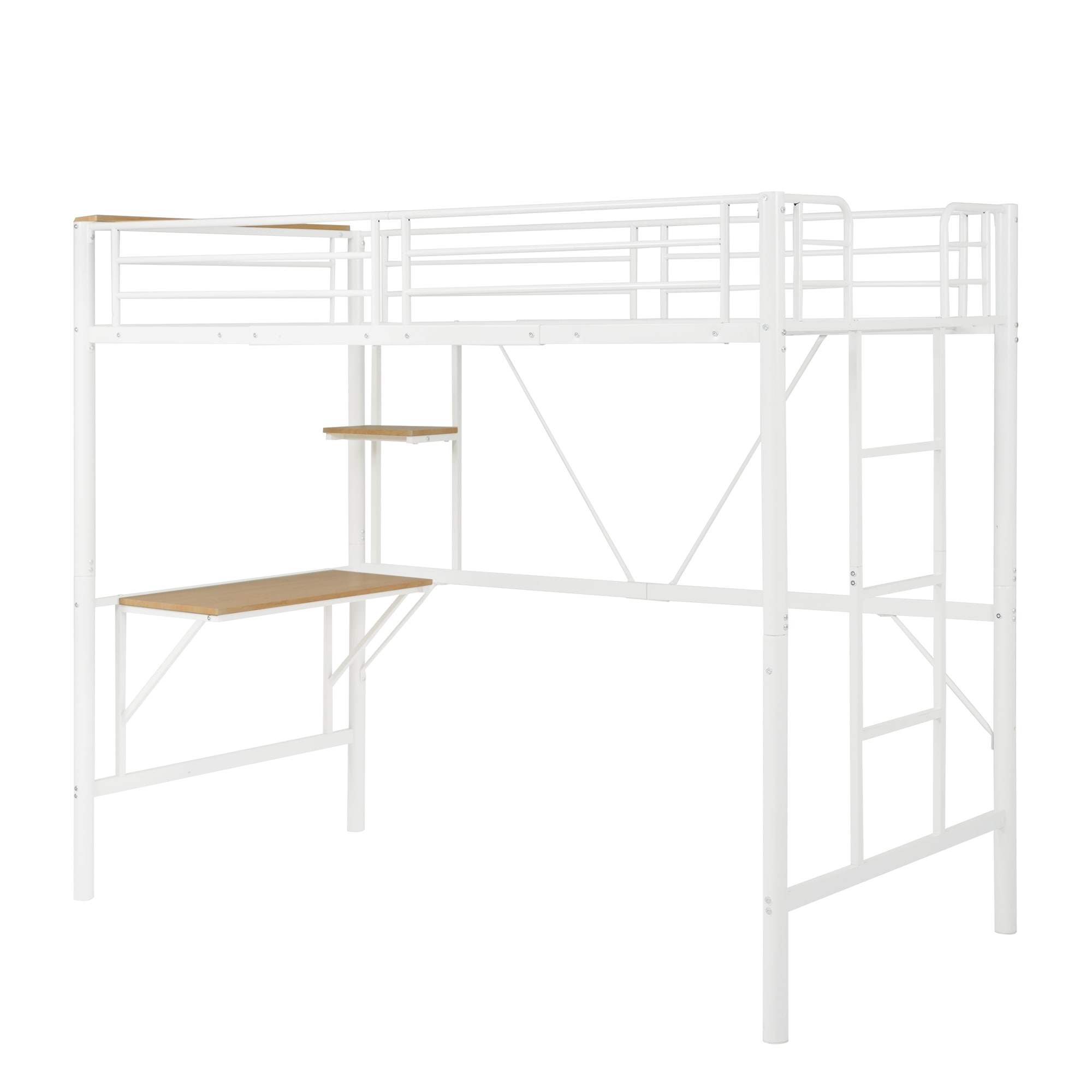 [レビュー投稿で 100 ポイント返還]ロフトベッド収納棚シングルデスク付きパイプベッド子供ベッドパイプ北欧風金属収納はしご