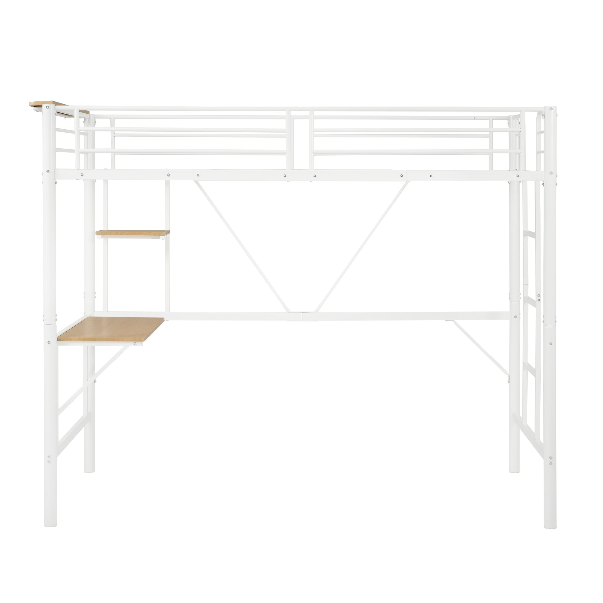 [レビュー投稿で 100 ポイント返還]ロフトベッド収納棚シングルデスク付きパイプベッド子供ベッドパイプ北欧風金属収納はしご