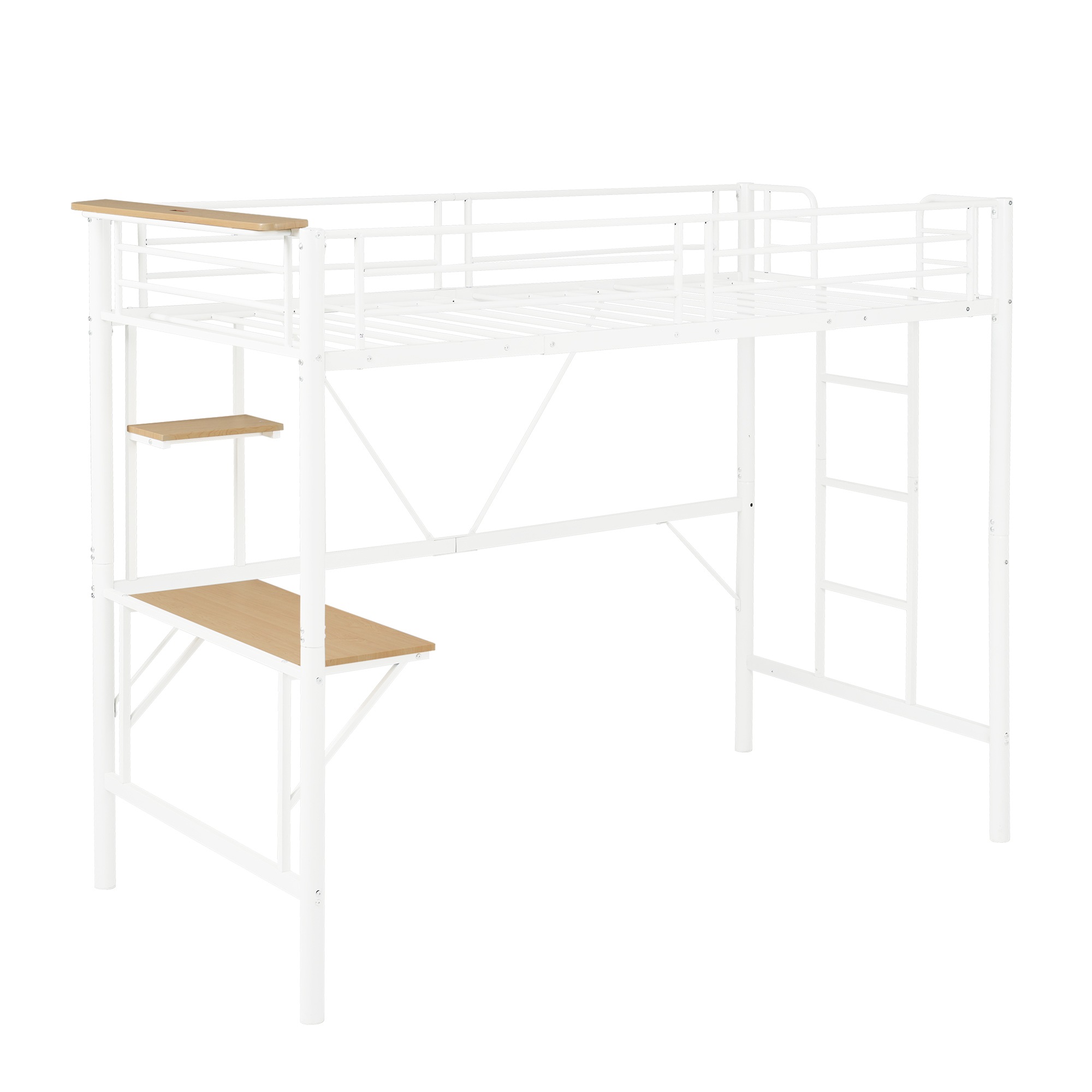 [レビュー投稿で 100 ポイント返還]ロフトベッド収納棚シングルデスク付きパイプベッド子供ベッドパイプ北欧風金属収納はしご