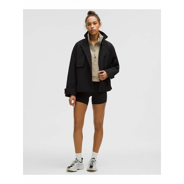 lululemon ルルレモン　ショートトレンチコート　ブラック Qoo10 ルルレモン ルルレモンショートトレンチコート 無地