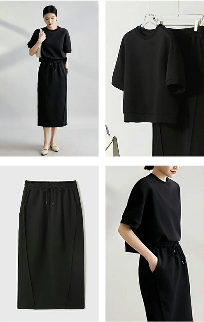 レディース セットアップ シンプル レディース 上下セット 2点セット 韓国 ファッション ボトムス スカート ウエストゴム スリット入り トップス Tシャツ ポケット ひざ下 無地 おしゃれ リラッ レディース セットアップ シンプル レディース 上下セット 2点セット 韓国 ファッション ボトムス スカート ウエストゴム スリット入り トップス Tシャツ ポケット ひざ下 無地 おしゃれ リラッ