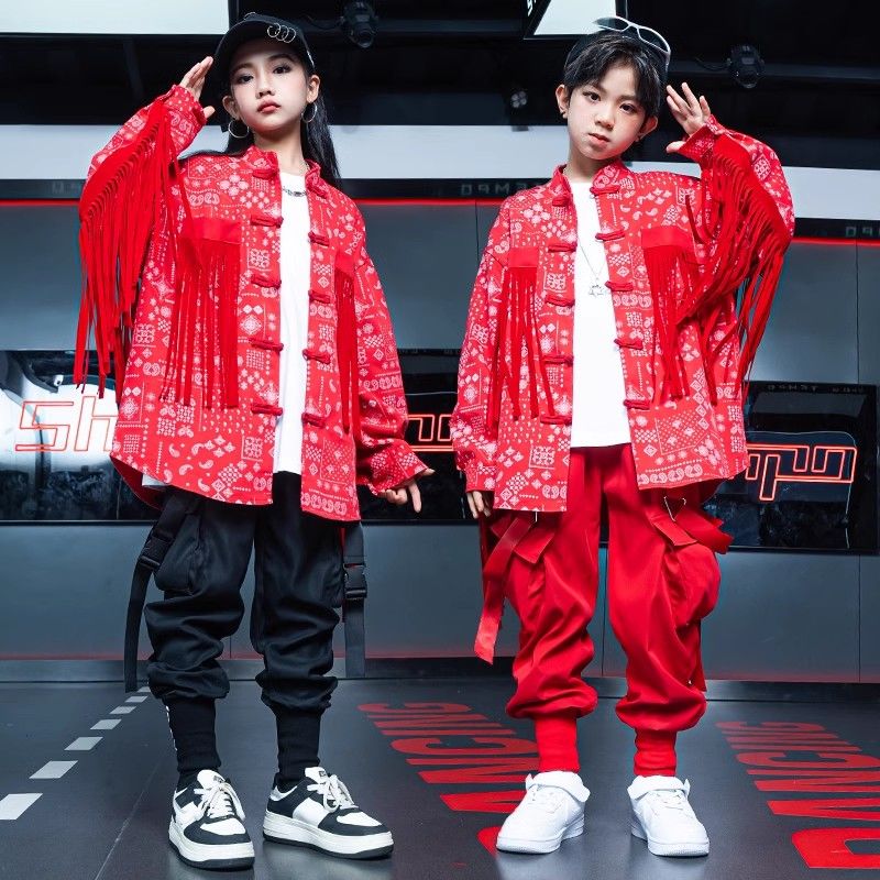 【93% 好評価率】元旦児童公演服国潮街舞hiphop架子鼓秋冬揚げ街児童潮服セット中国風