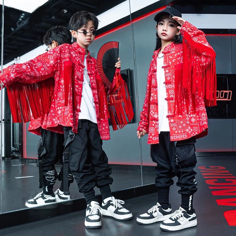 【93% 好評価率】元旦児童公演服国潮街舞hiphop架子鼓秋冬揚げ街児童潮服セット中国風