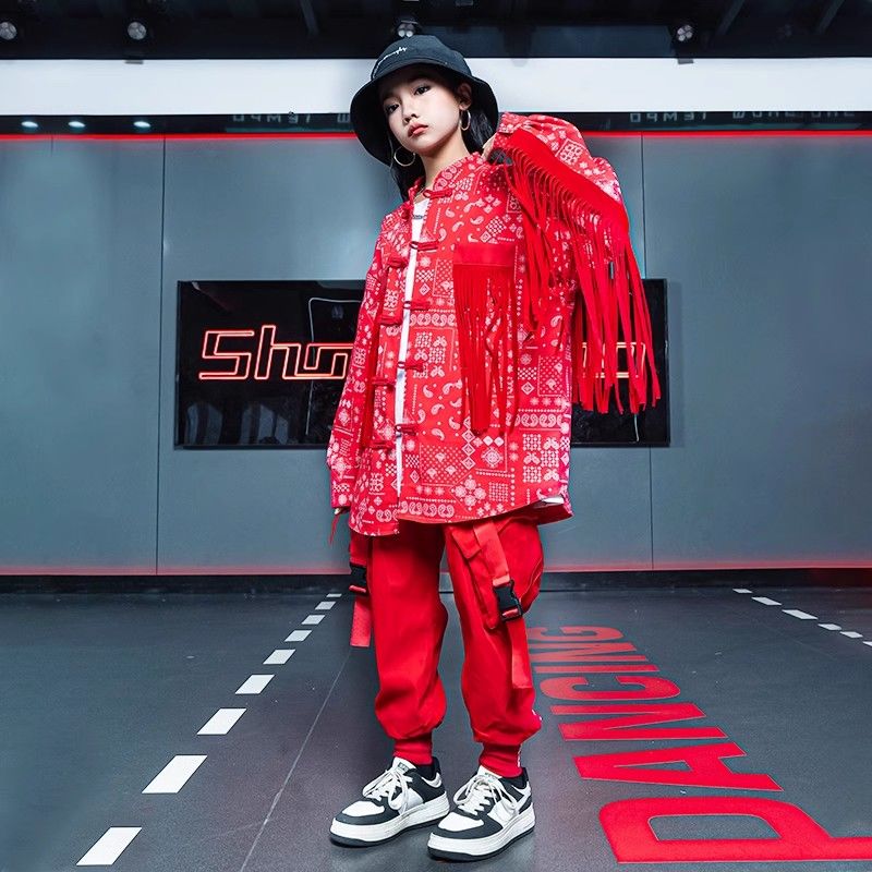 【93% 好評価率】元旦児童公演服国潮街舞hiphop架子鼓秋冬揚げ街児童潮服セット中国風