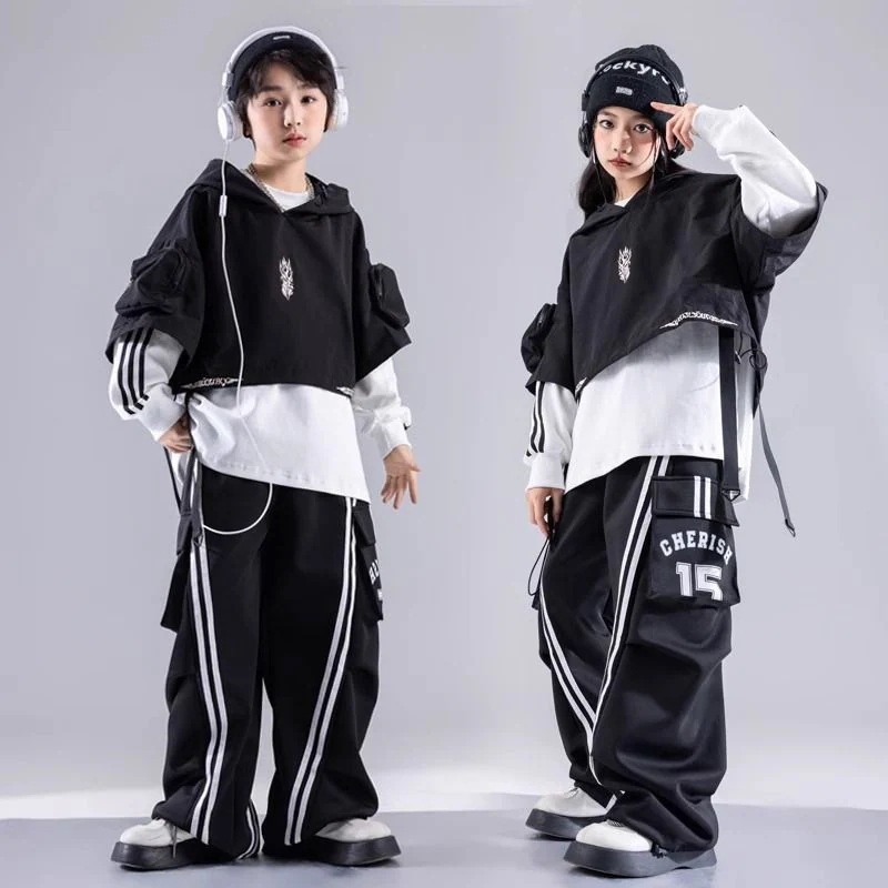 街のダンスの子供のファッション服の女の子のジャズダンスの服装の子供のヒップホップの風のスーツの男の子のhiphopのクールな格好の出演服