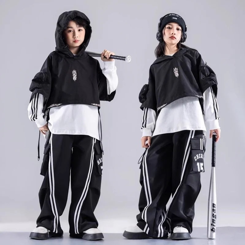 街のダンスの子供のファッション服の女の子のジャズダンスの服装の子供のヒップホップの風のスーツの男の子のhiphopのクールな格好の出演服