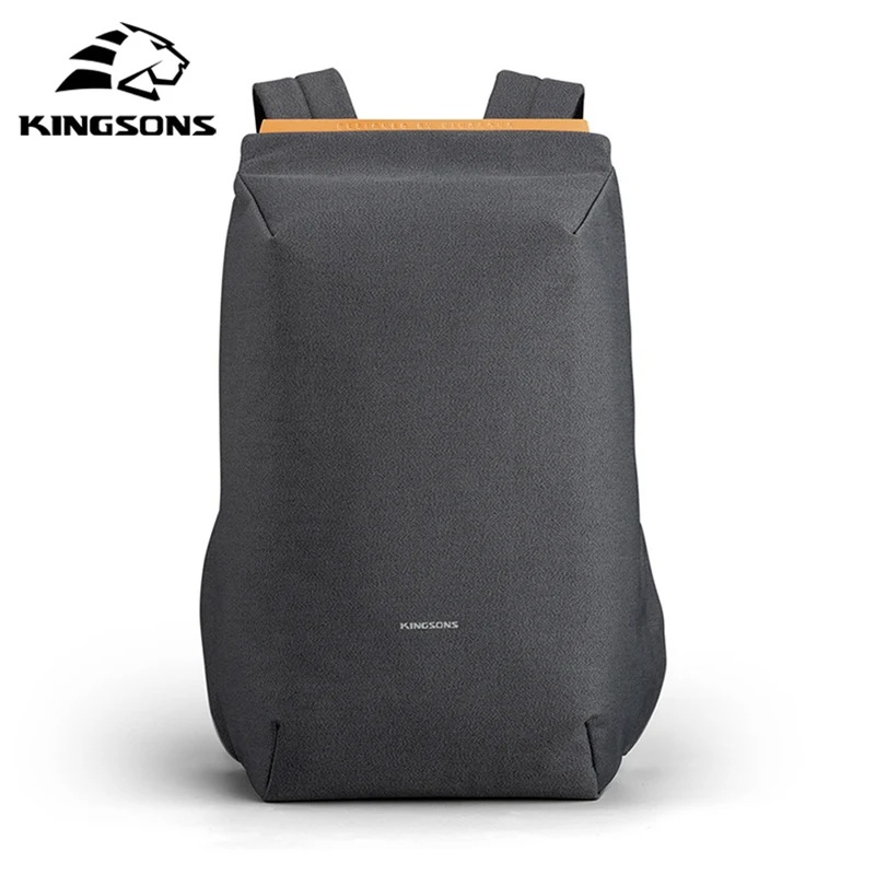 納期1~3週間程：Kingsons-男性用防水盗難防止バックパックUSB充電付きラップトップバッグ15.6インチティーンエイジャー用スクールバッグ