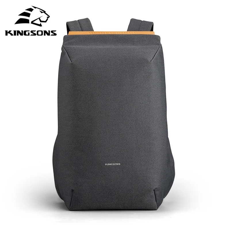 納期1~3週間程：Kingsons-男性用防水盗難防止バックパックUSB充電付きラップトップバッグ15.6インチティーンエイジャー用スクールバッグ