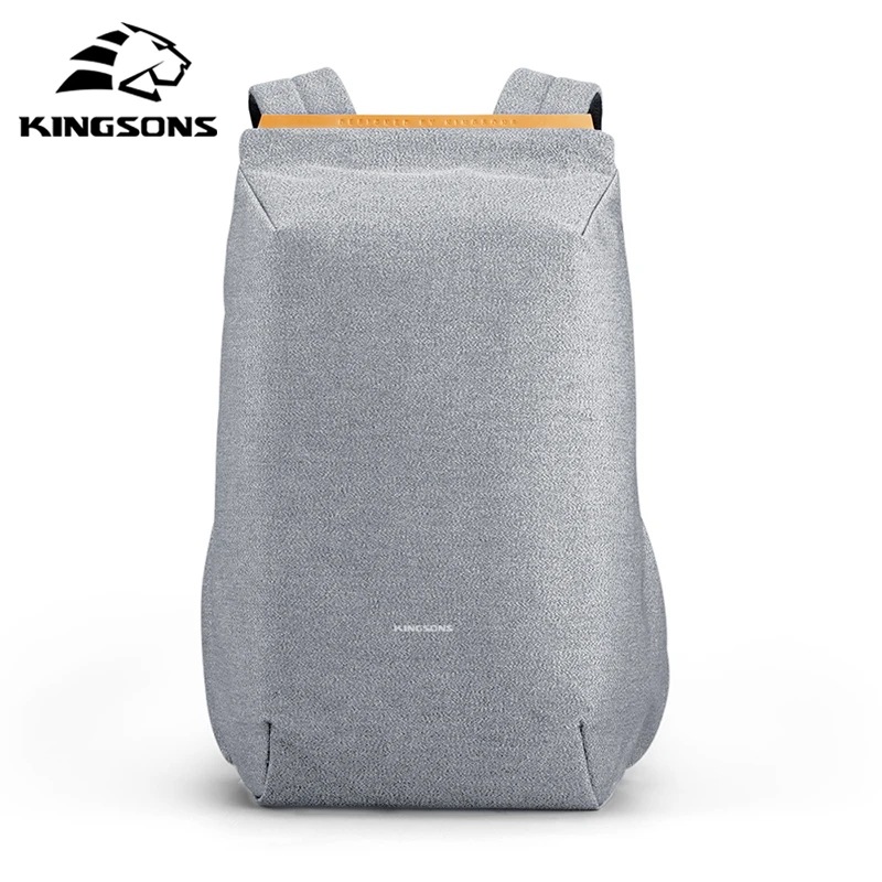 納期1~3週間程：Kingsons-男性用防水盗難防止バックパックUSB充電付きラップトップバッグ15.6インチティーンエイジャー用スクールバッグ