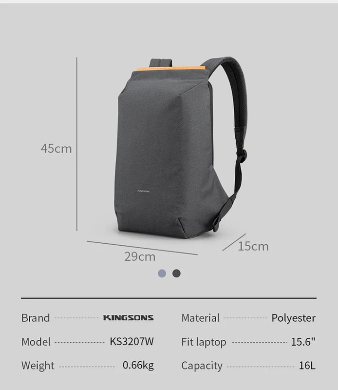 納期1~3週間程：Kingsons-男性用防水盗難防止バックパックUSB充電付きラップトップバッグ15.6インチティーンエイジャー用スクールバッグ