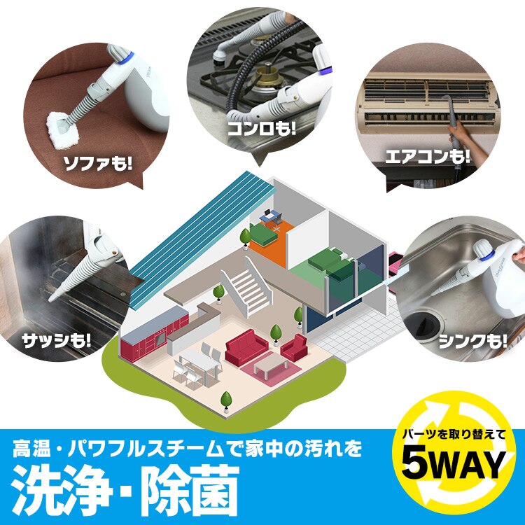 スチームクリーナー ハンディ STM-303 11点 掃除 クリーナー 掃除機 除菌 スチーム メガ割[安心延長保証対象]