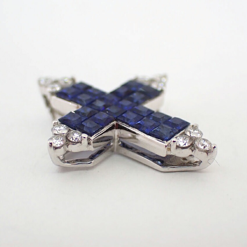 K18WG サファイア/ダイヤ クロス ペンダントトップ[g398-1］ 【公式通販】