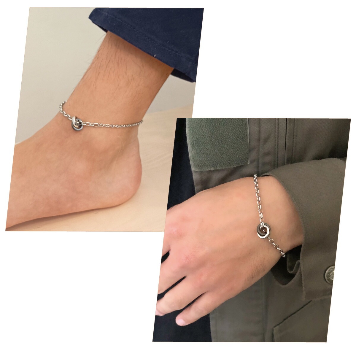 ペアブレスレット サージカルステンレス316L 金属アレルギー対応 2連リング シルバー レディース メンズ