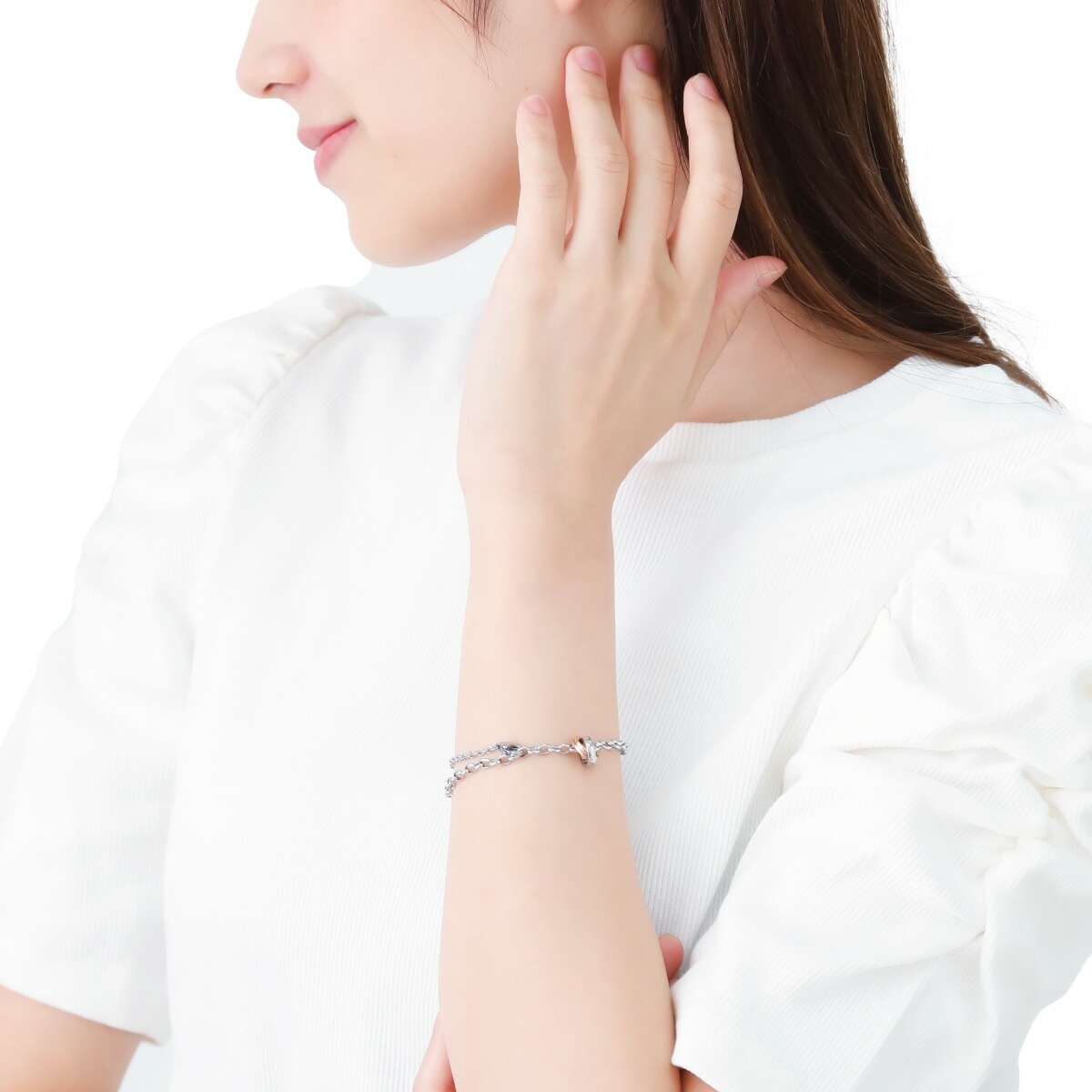 ペアブレスレット サージカルステンレス316L 金属アレルギー対応 2連リング シルバー レディース メンズ