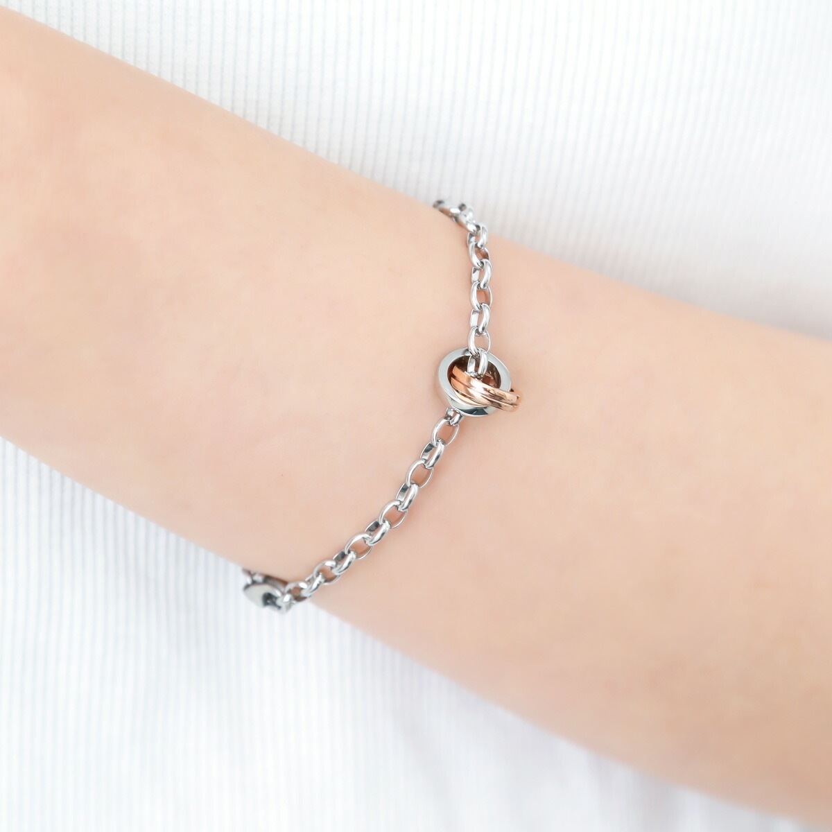 ペアブレスレット サージカルステンレス316L 金属アレルギー対応 2連リング シルバー レディース メンズ